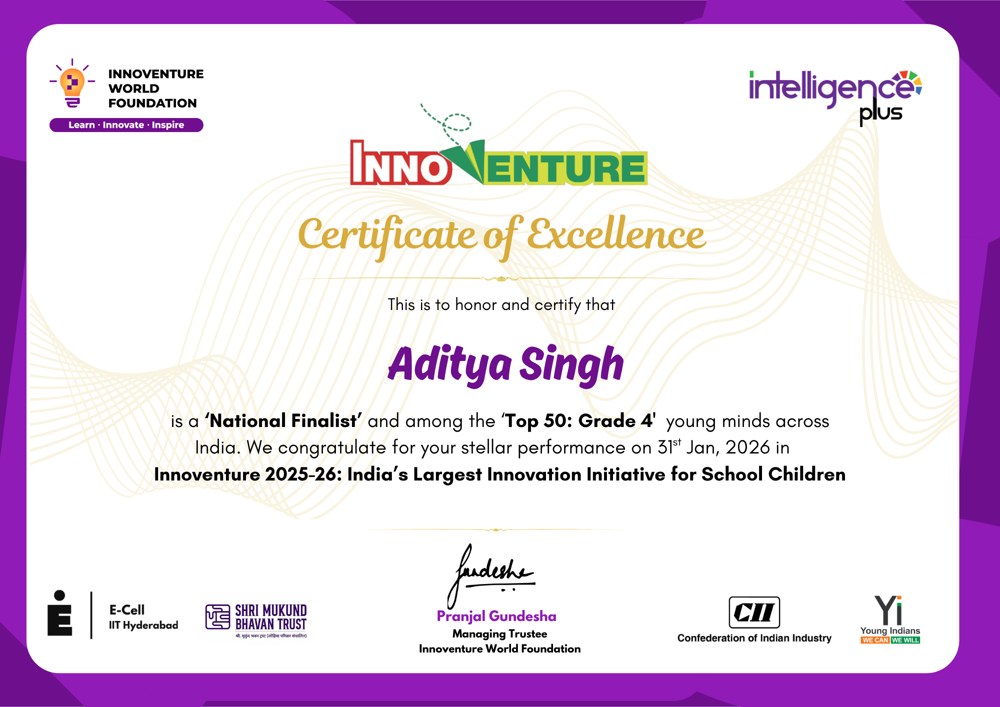 Innoventure Sample Certificate